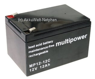 Multipower Lead Acid Gel Battery  MP12-12C Cycles Connection 6,3