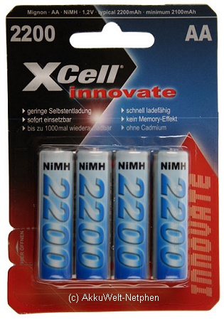 XCell Innovate Akku BATTERIE Mignon AA LR6 AM3 Accu 4er Blister
